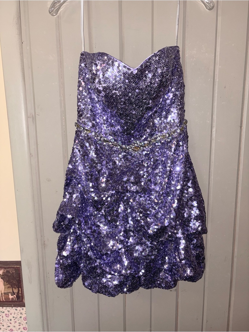 Clarisse Sparkling Purple Sequin Sweetheart Dress with Beaded Waist
